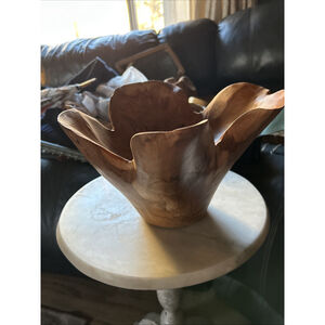 Vintage Mid-Century Hand-Carved Wooden Fruit Bowl with Pedestal Set
